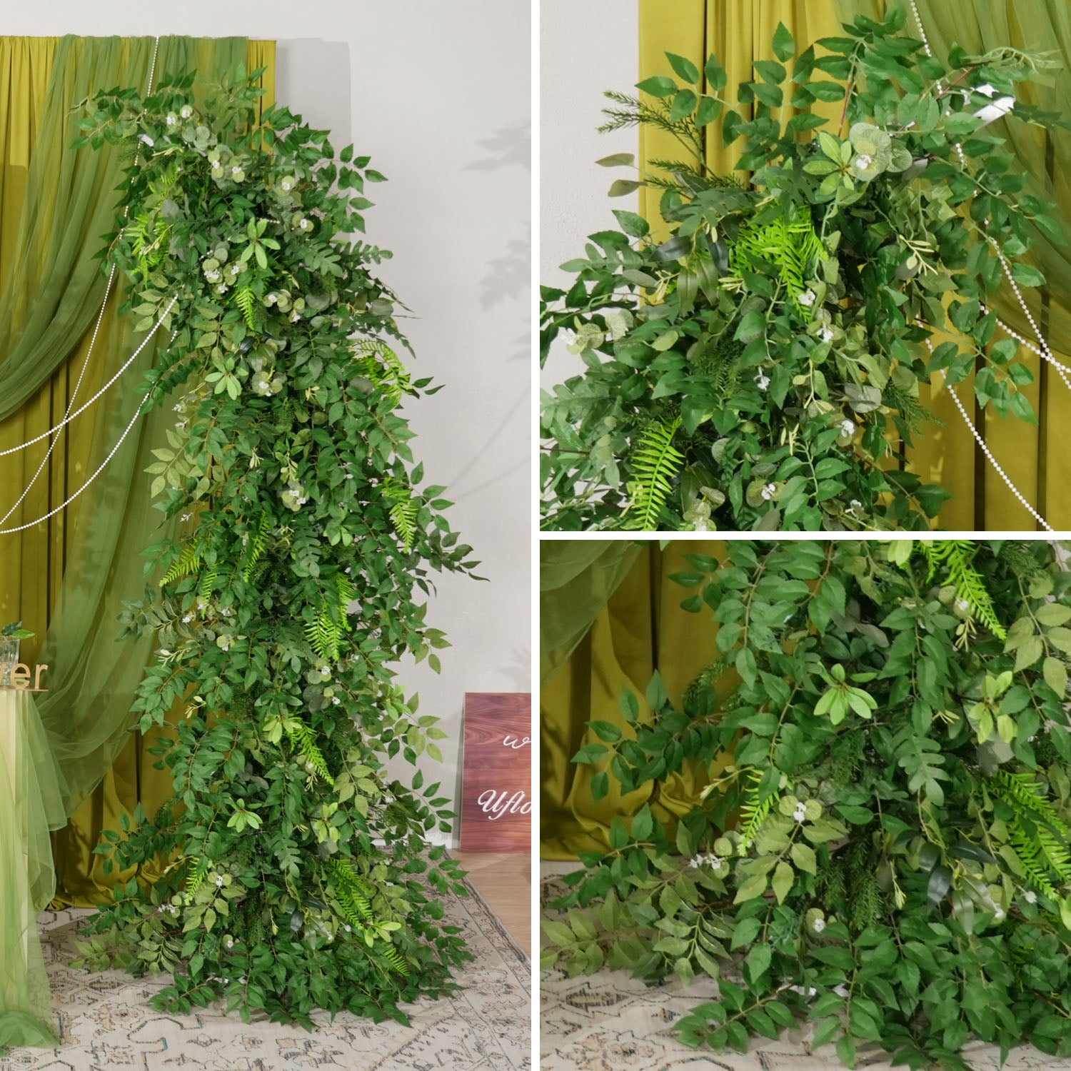 Uflower Green Leaf Horn Arch Wedding Party Backdrop Decor